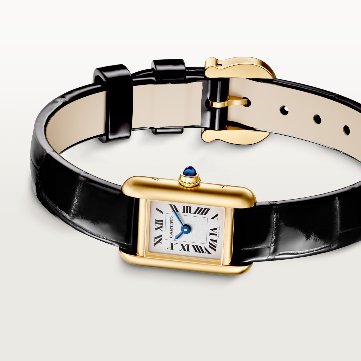Montre Tank Louis Cartier — Mini modèle, mouvement quartz, or jaune, cuir