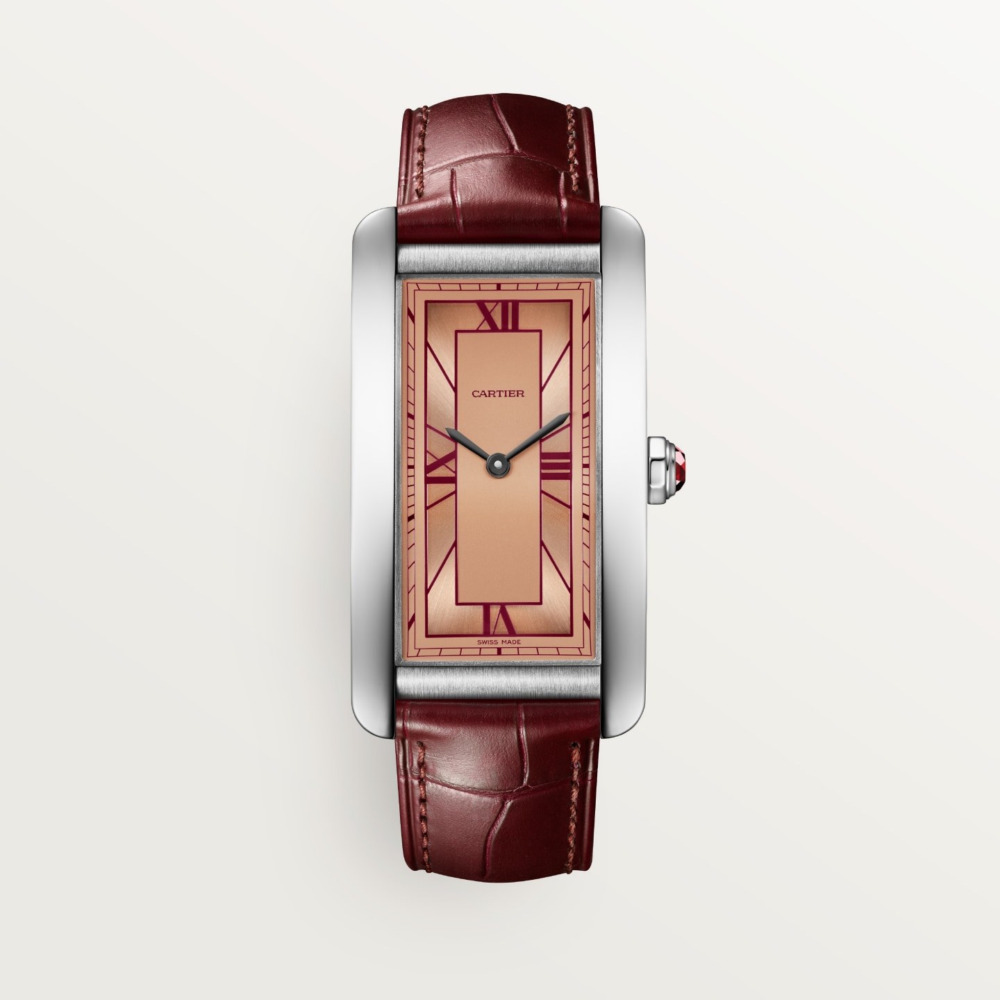 Montre Tank Américaine — Grand modèle, mouvement automatique, platine, cuir · réf. CRWGTA0297