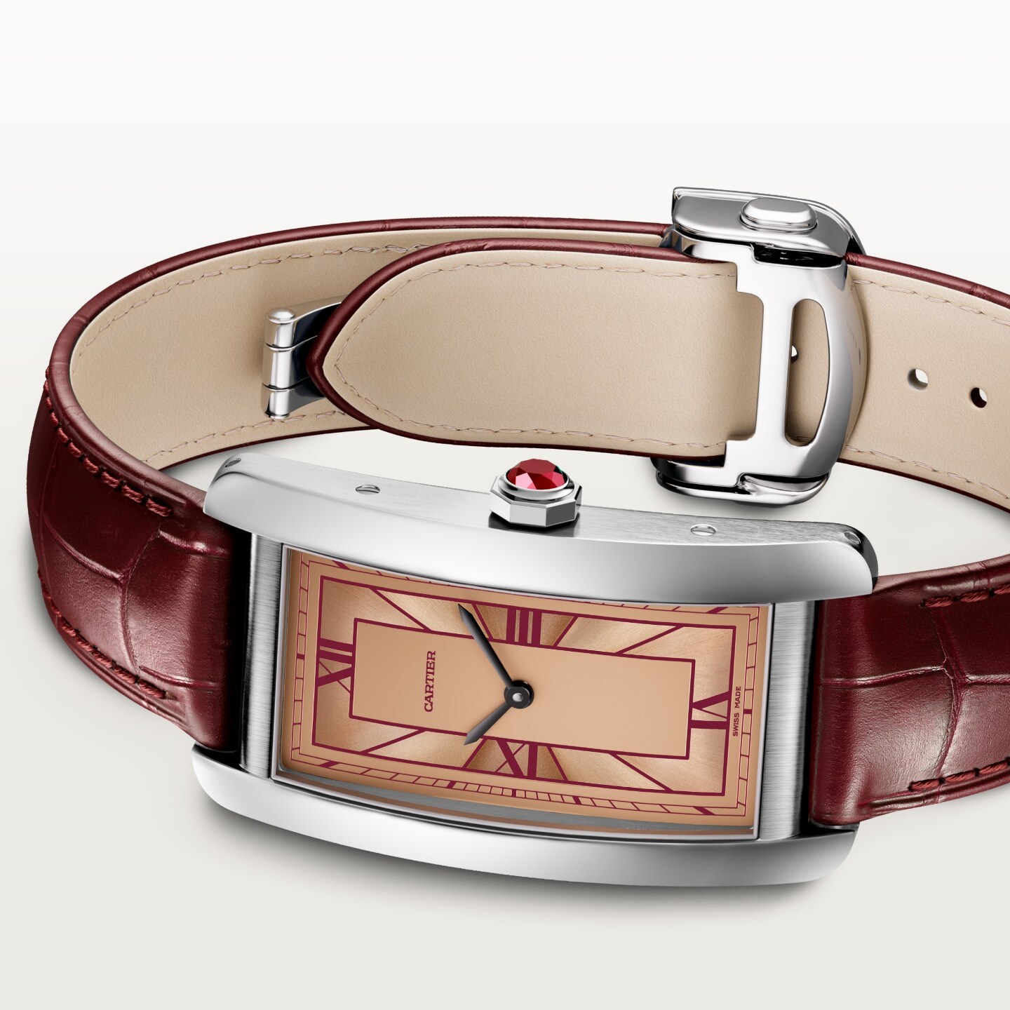Montre Tank Américaine — Grand modèle, mouvement automatique, platine, cuir