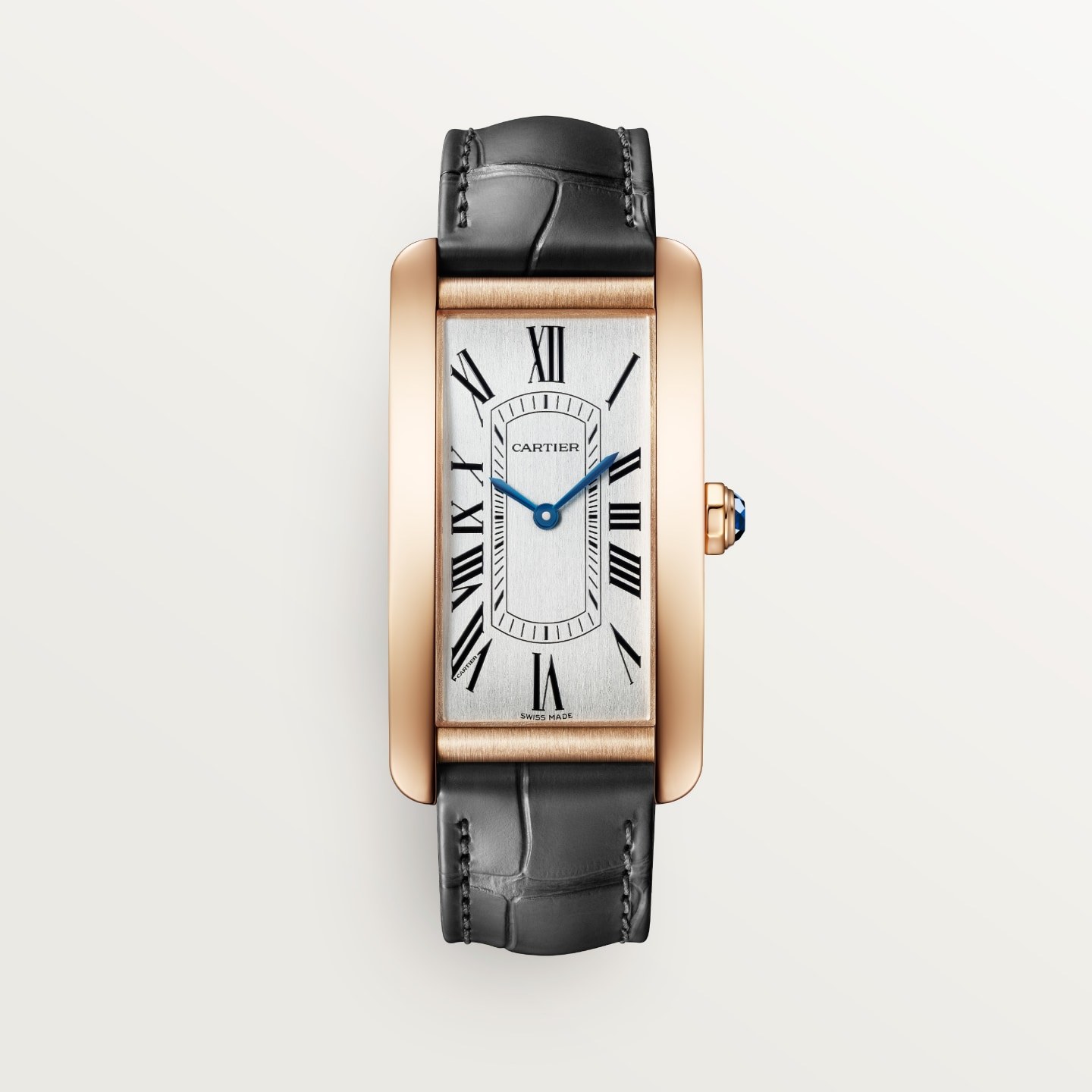 Montre Tank Américaine — Grand modèle, mouvement mécanique automatique, or rose, cuir