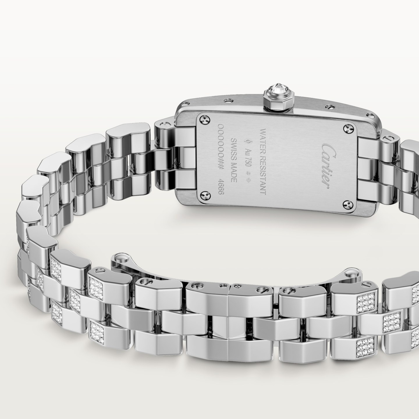 Montre Tank Américaine — Petit modèle, mouvement quartz - haute autonomie, or gris, diamants