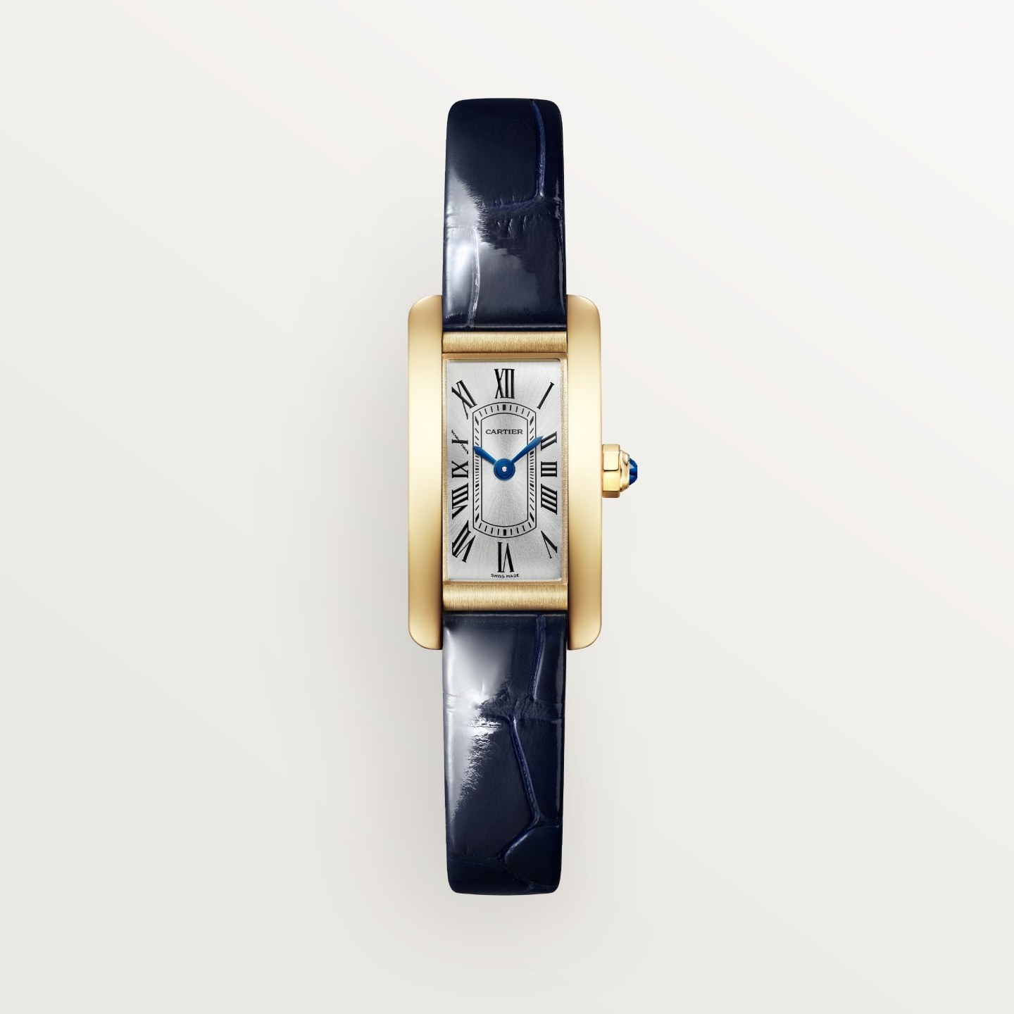 Montre Tank Américaine — Mini modèle, mouvement quartz, or jaune, cuir