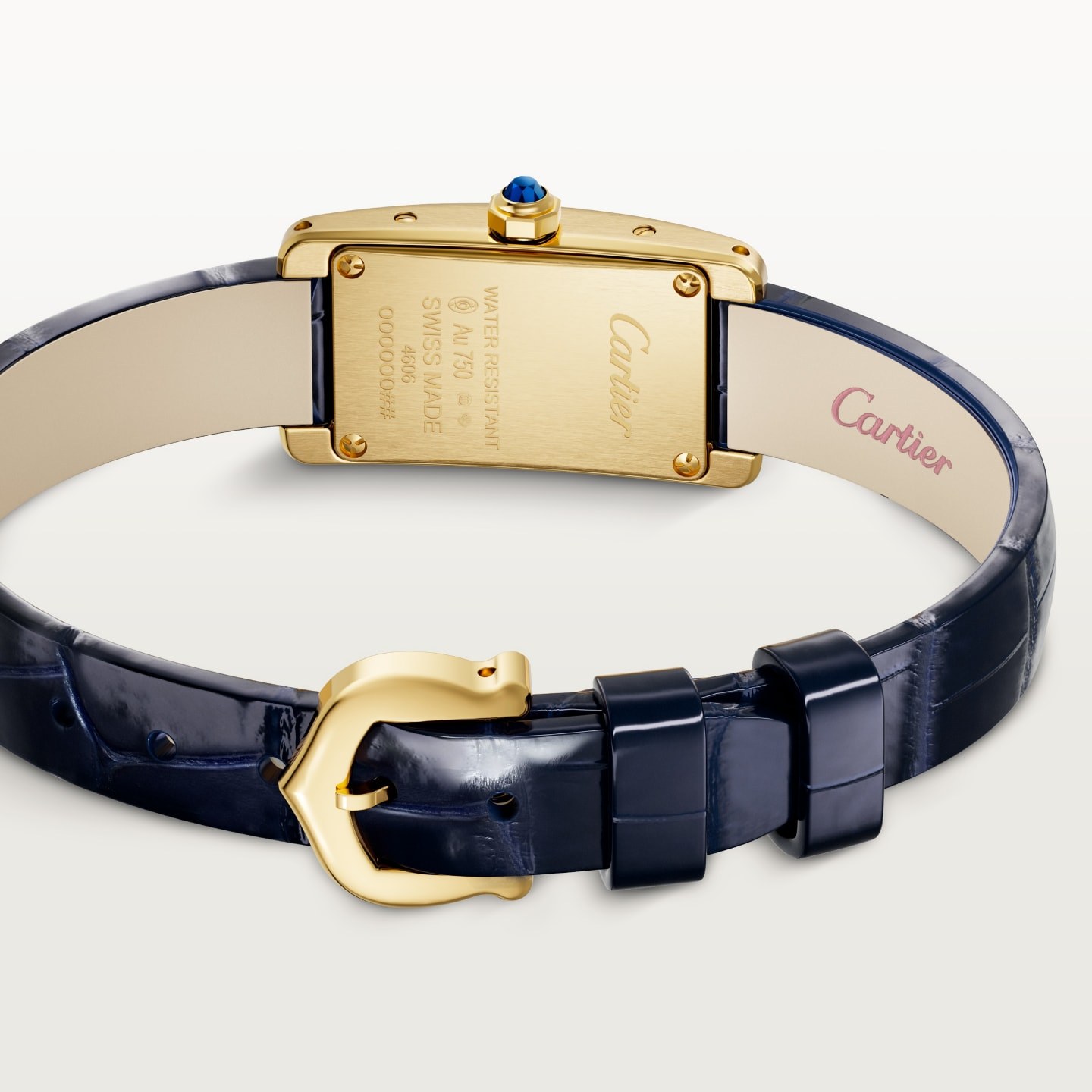 Montre Tank Américaine — Mini modèle, mouvement quartz, or jaune, cuir