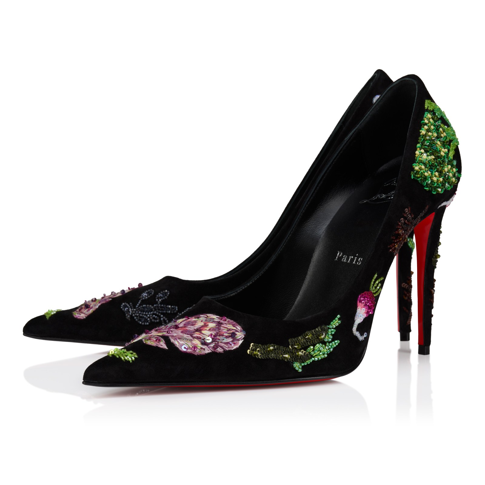 Kate Max Veggie 100 mm — Noir, veau velours brodé