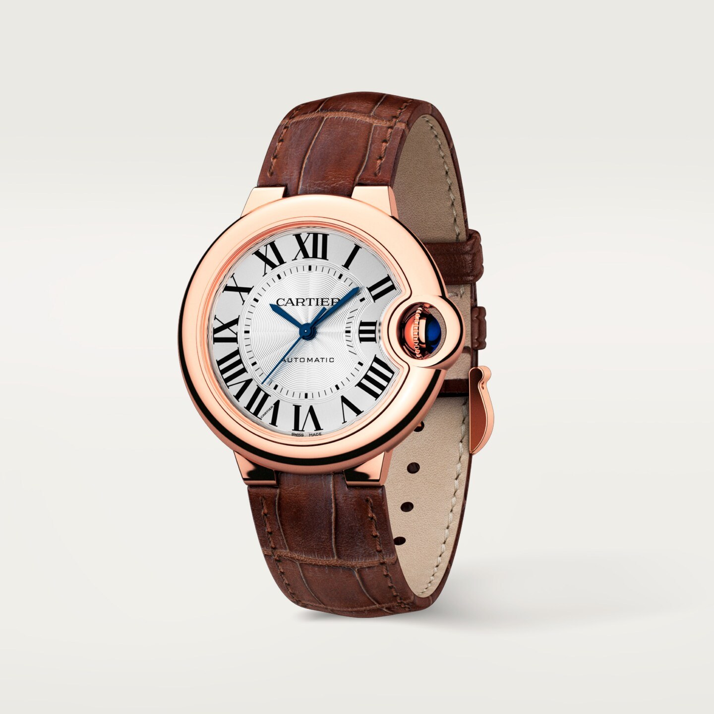 Montre Ballon Bleu de Cartier — 33mm, mouvement automatique, or rose, cuir