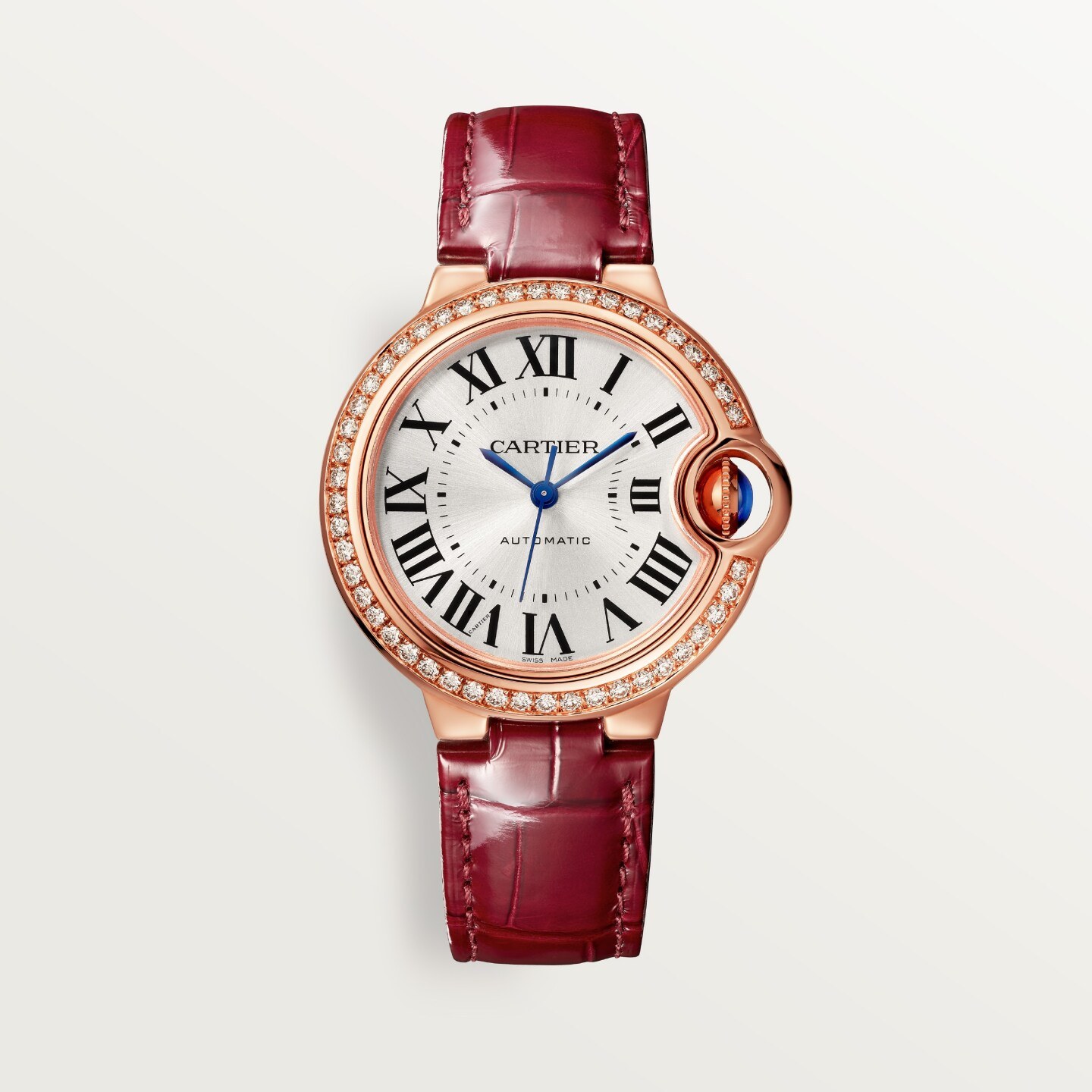 Montre Ballon Bleu de Cartier — 33mm, mouvement automatique, or rose, diamants, cuir