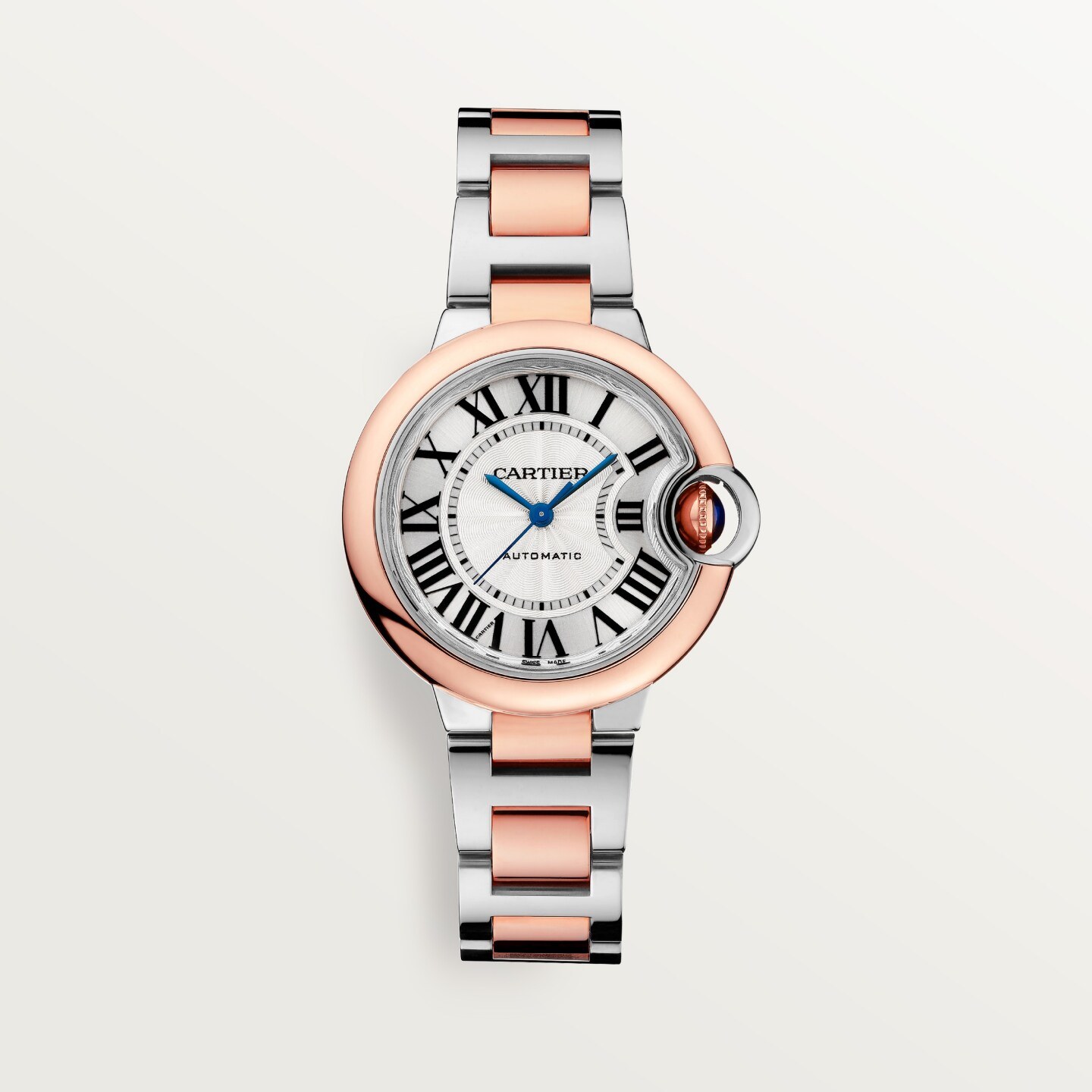 Montre Ballon Bleu de Cartier — 33 mm, mouvement mécanique automatique, or rose, acier