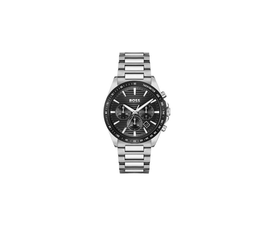Strike Montre chronographe à cadran noir et bracelet à maillons en H