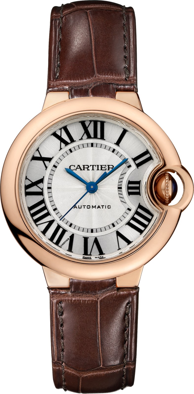Montre Ballon Bleu de Cartier — 33mm, mouvement automatique, or rose, cuir · réf. CRW6920069