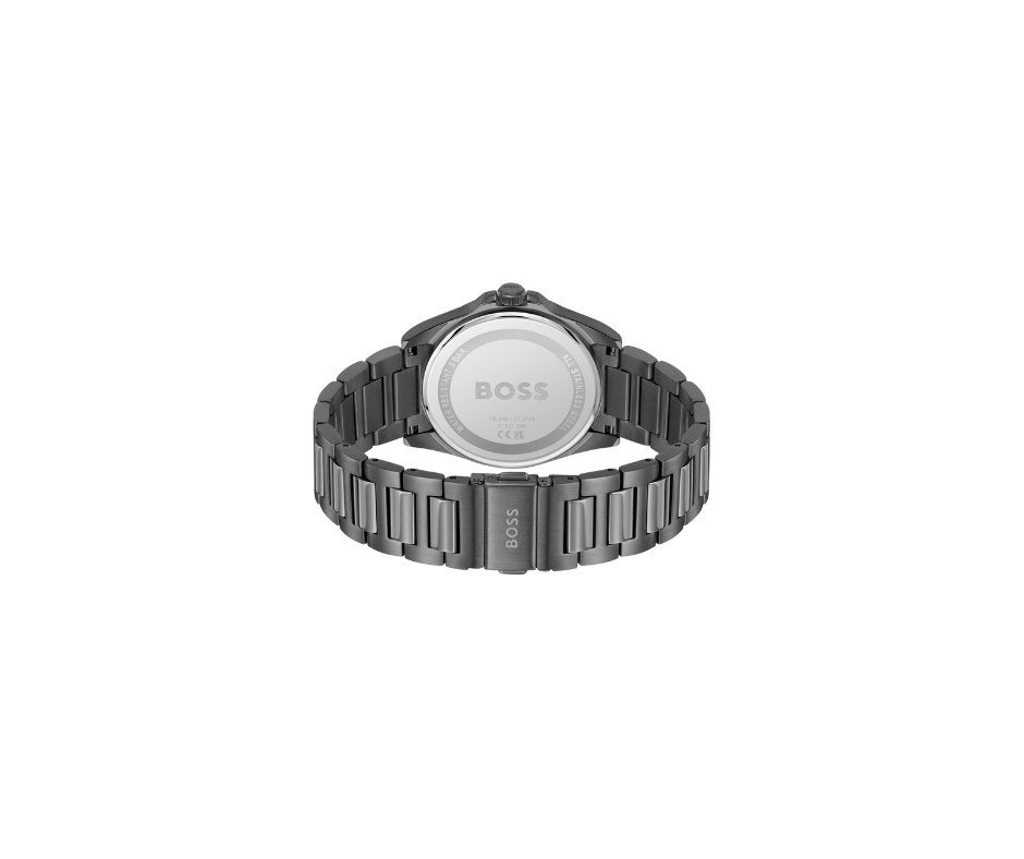 Grey-plated watch with blue ridged dial 2