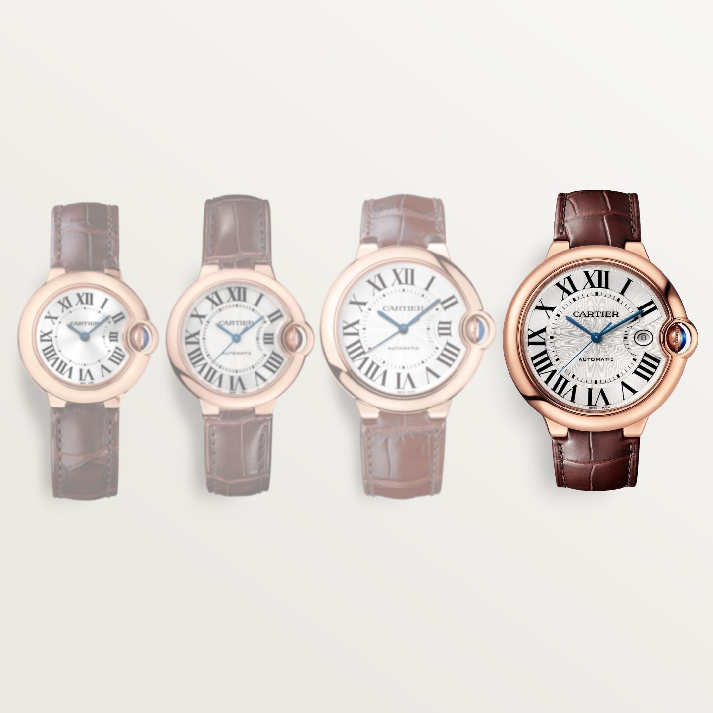 Montre Ballon Bleu de Cartier — 42mm, mouvement automatique, or rose, cuir