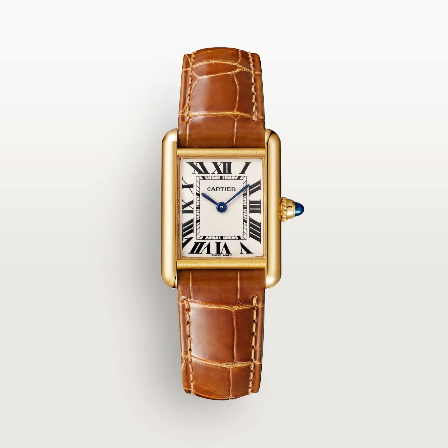 Montre Tank Louis Cartier — Petit modèle, mouvement quartz, or jaune, cuir
