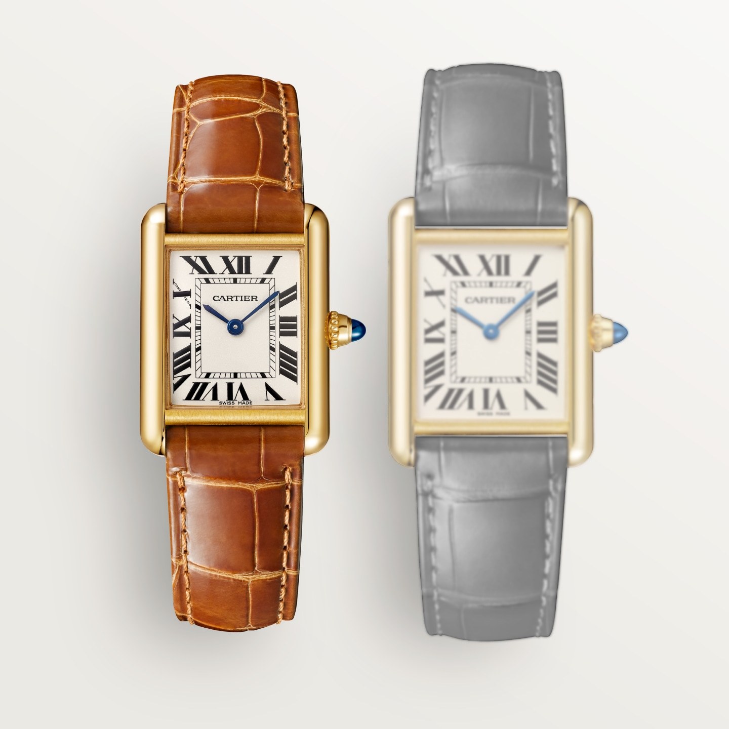 Montre Tank Louis Cartier — Petit modèle, mouvement quartz, or jaune, cuir