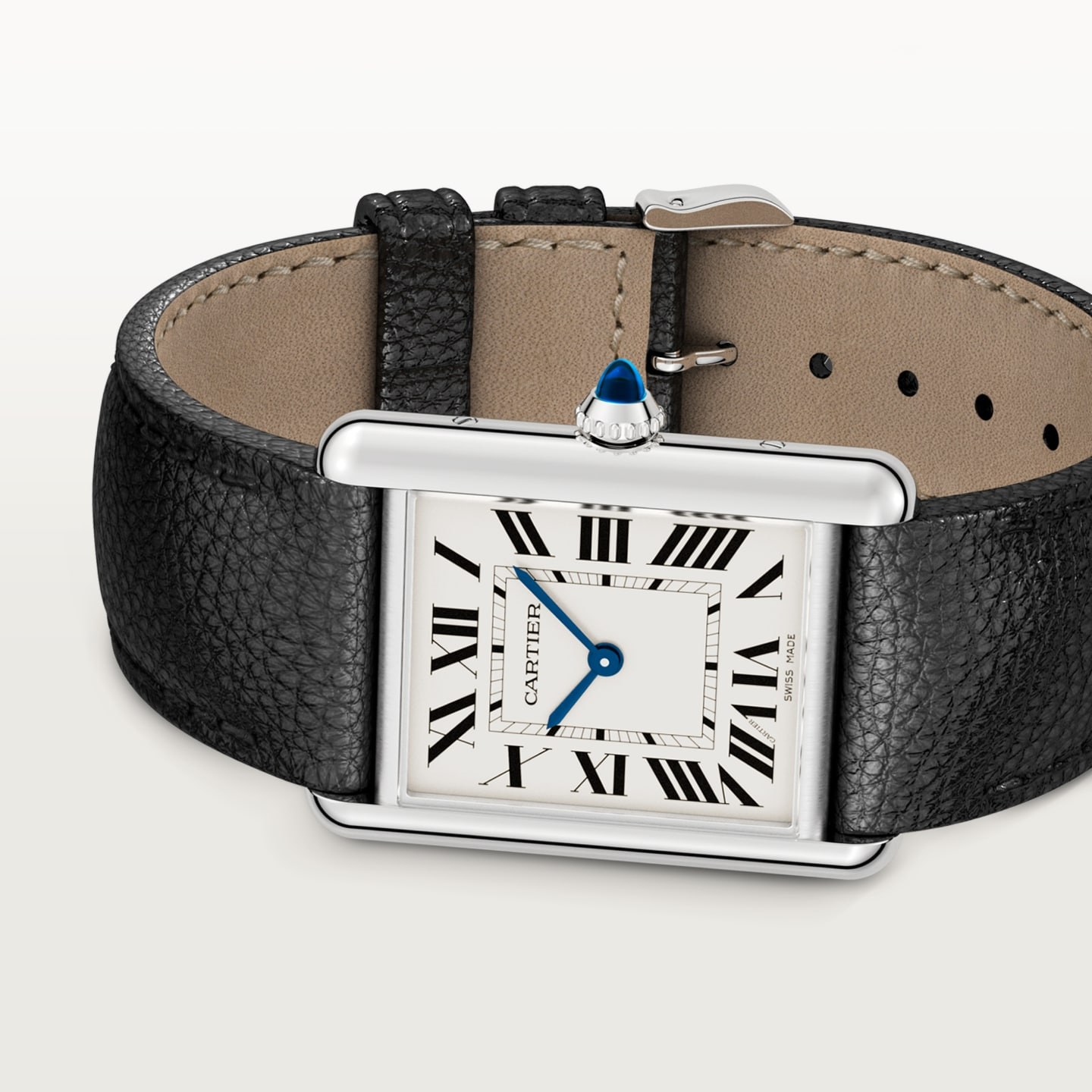 Montre Tank Must de Cartier — Grand modèle, mouvement quartz high autonomy, acier, cuir