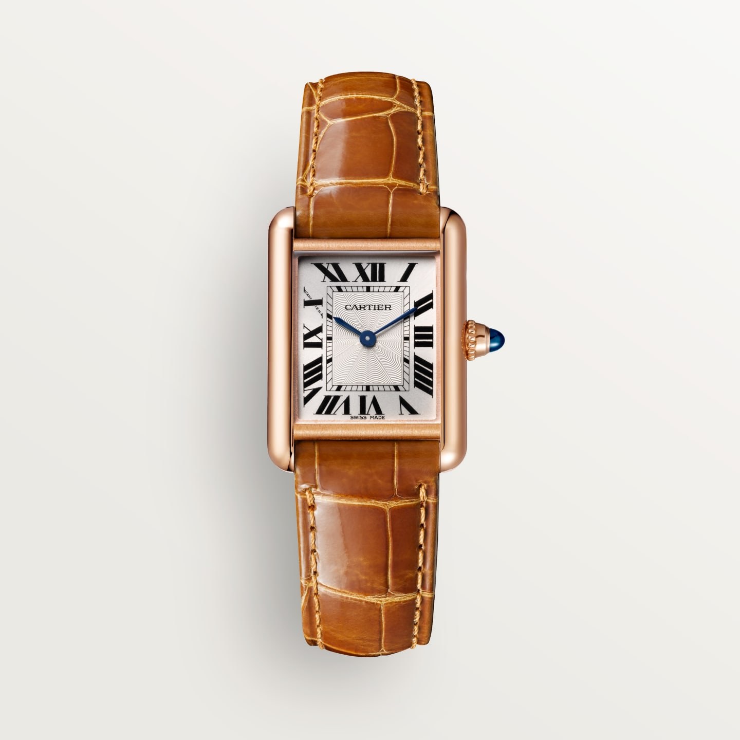 Montre Tank Louis Cartier — Petit modèle, mouvement mécanique manuel, or rose, cuir