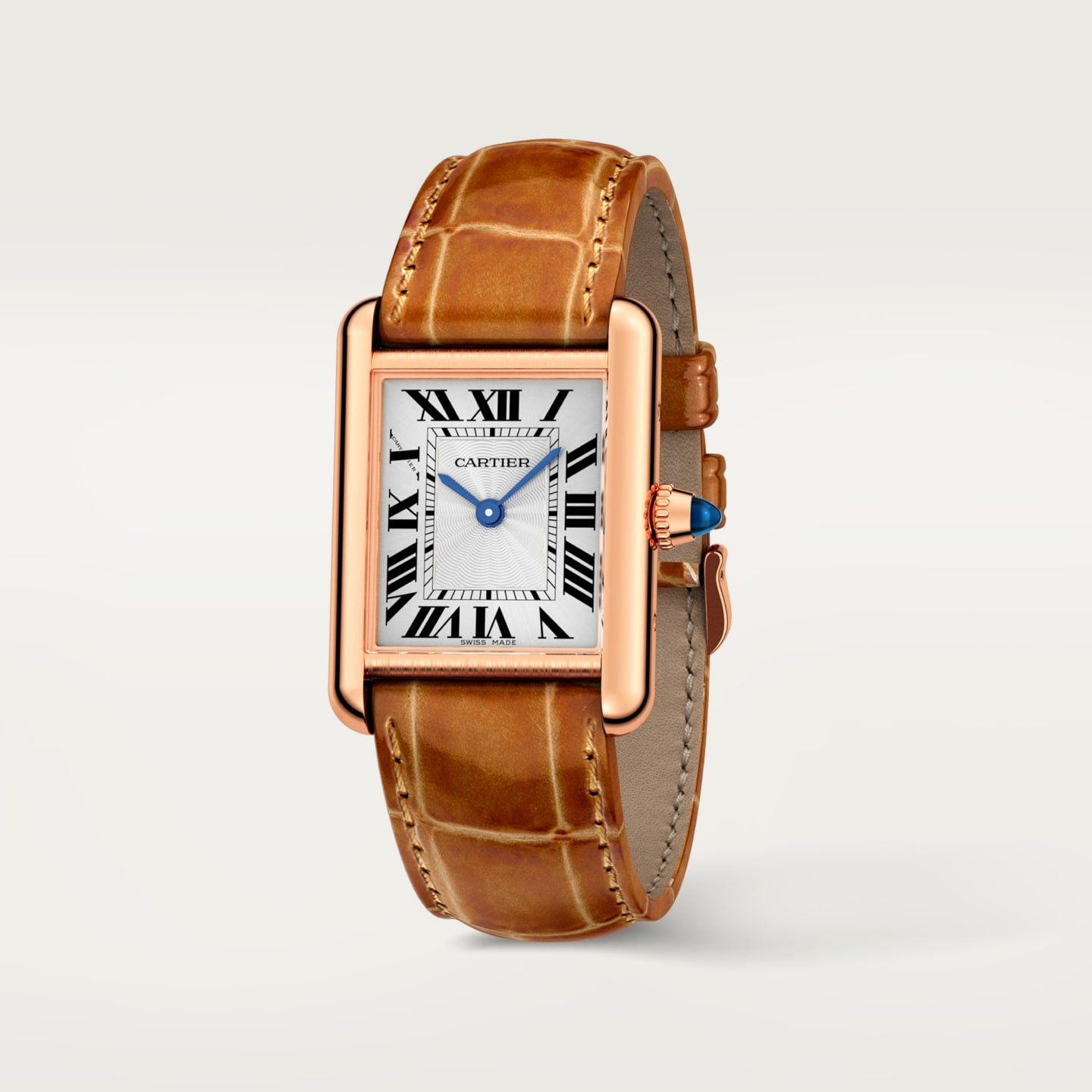 Montre Tank Louis Cartier — Petit modèle, mouvement mécanique manuel, or rose, cuir