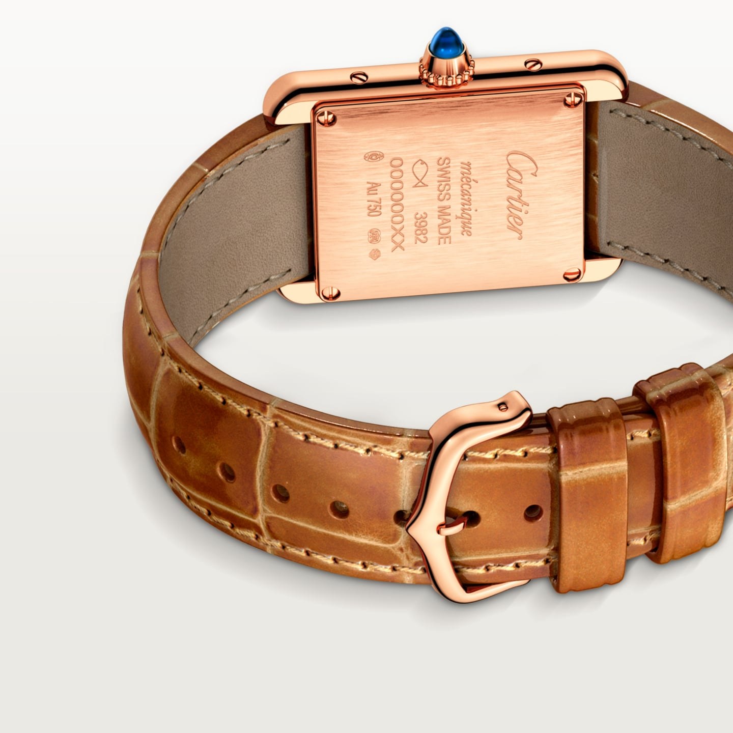Montre Tank Louis Cartier — Petit modèle, mouvement mécanique manuel, or rose, cuir
