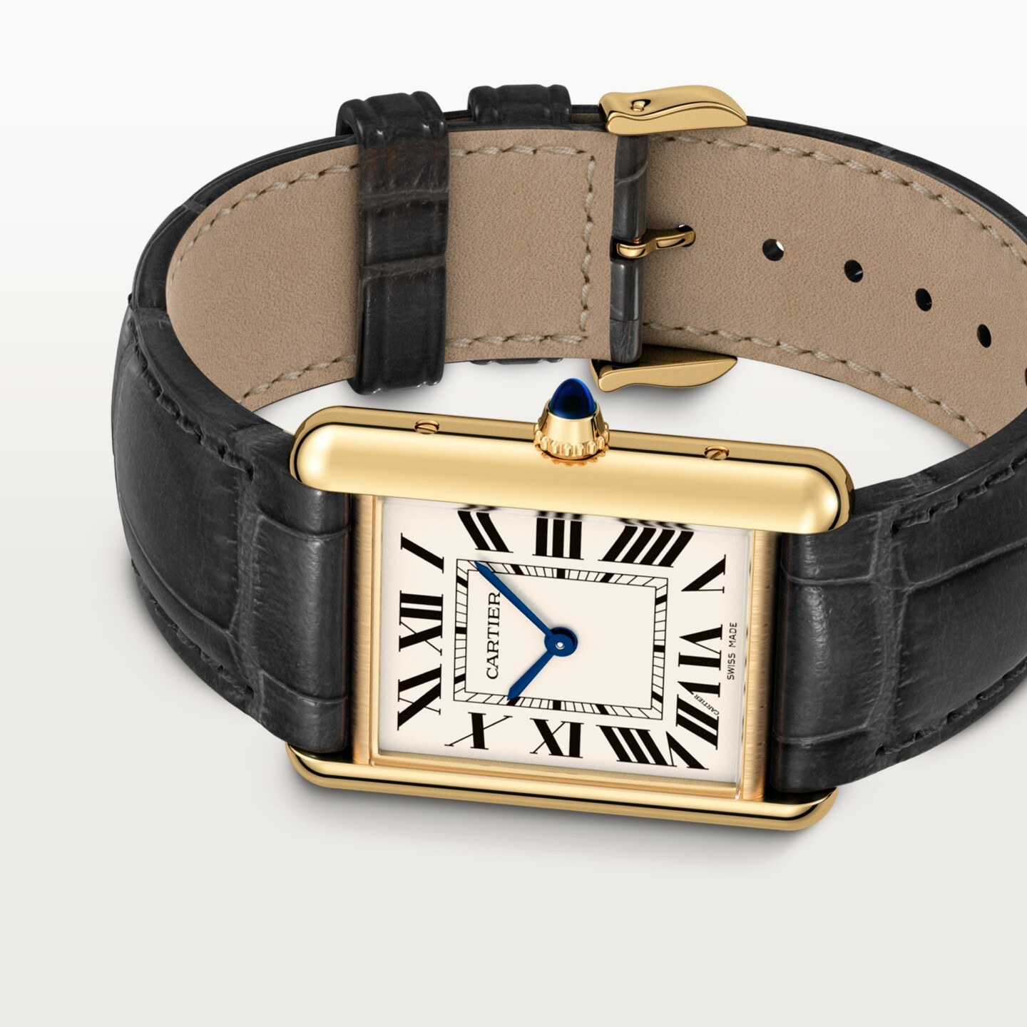 Montre Tank Louis Cartier — Moyen modèle, mouvement quartz, or jaune , cuir