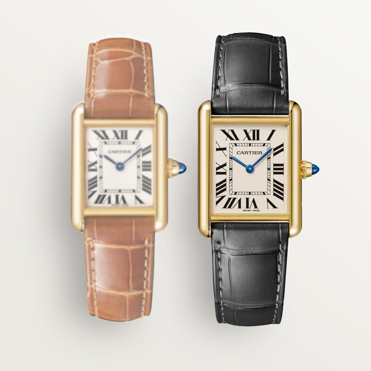 Montre Tank Louis Cartier — Moyen modèle, mouvement quartz, or jaune , cuir
