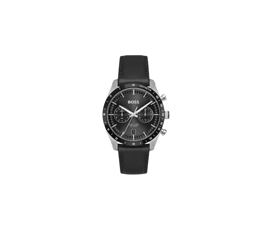 Montre Tourmaster à cadran noir et bracelet en cuir noir