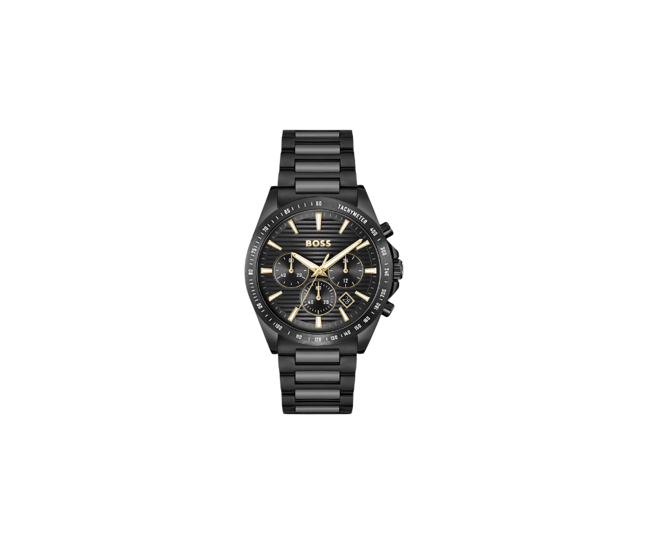 Montre Strike plaquée noire avec bracelet à maillons en H ton sur ton