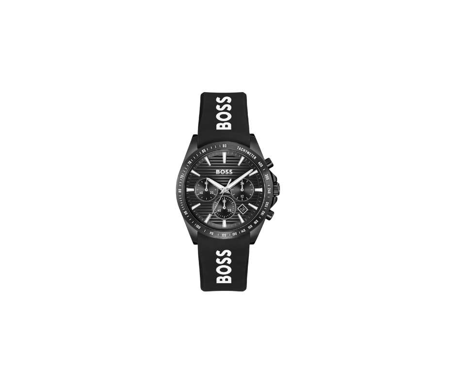 Montre chronographe Strike à cadran noir avec bracelet en silicone orné du logo