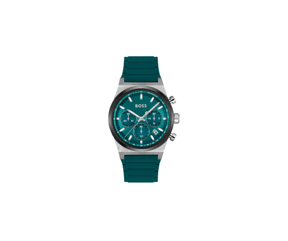 Montre chronographe à bracelet en silicone et cadran vert