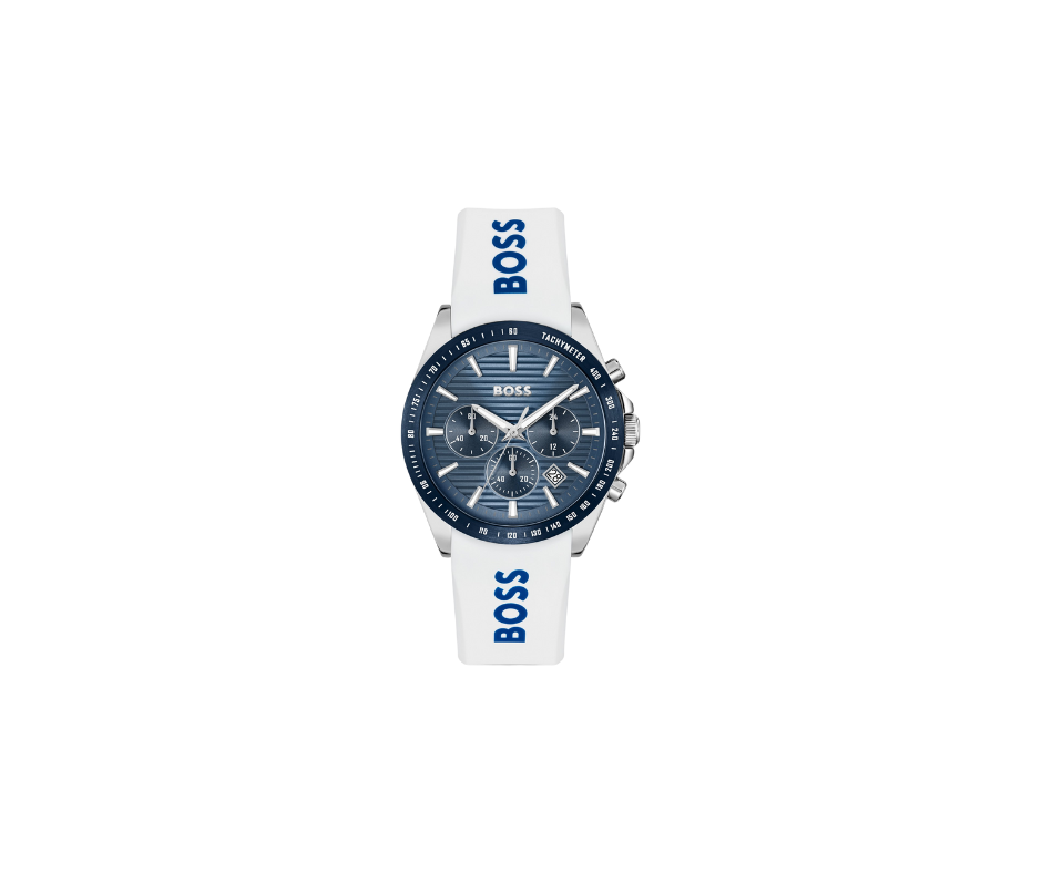 Montre chronographe STRIKE à cadran rainuré et bracelet en silicone avec logo
