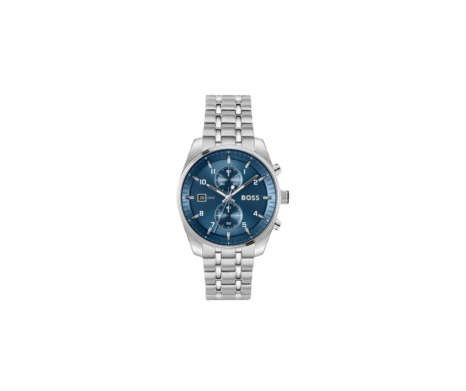 Montre chronographe SKYTRAVELLER à cadran bleu et bracelet en acier