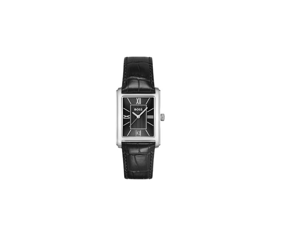 PRINCIPLE DRESS Montre avec cadran noir et bracelet en cuir embossé façon alligator