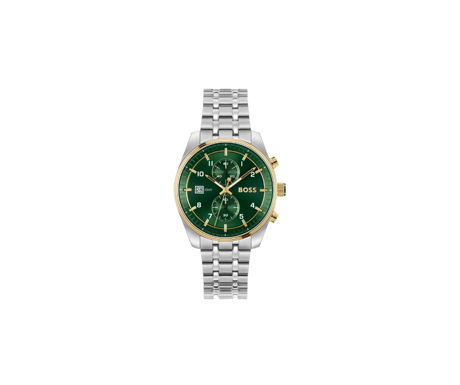 Montre chronographe bicolore à cadran vert