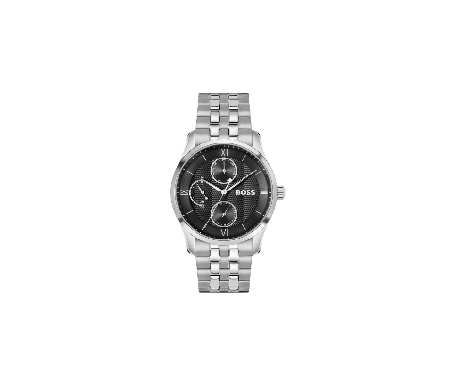 Montre avec cadran noir et bracelet à maillons