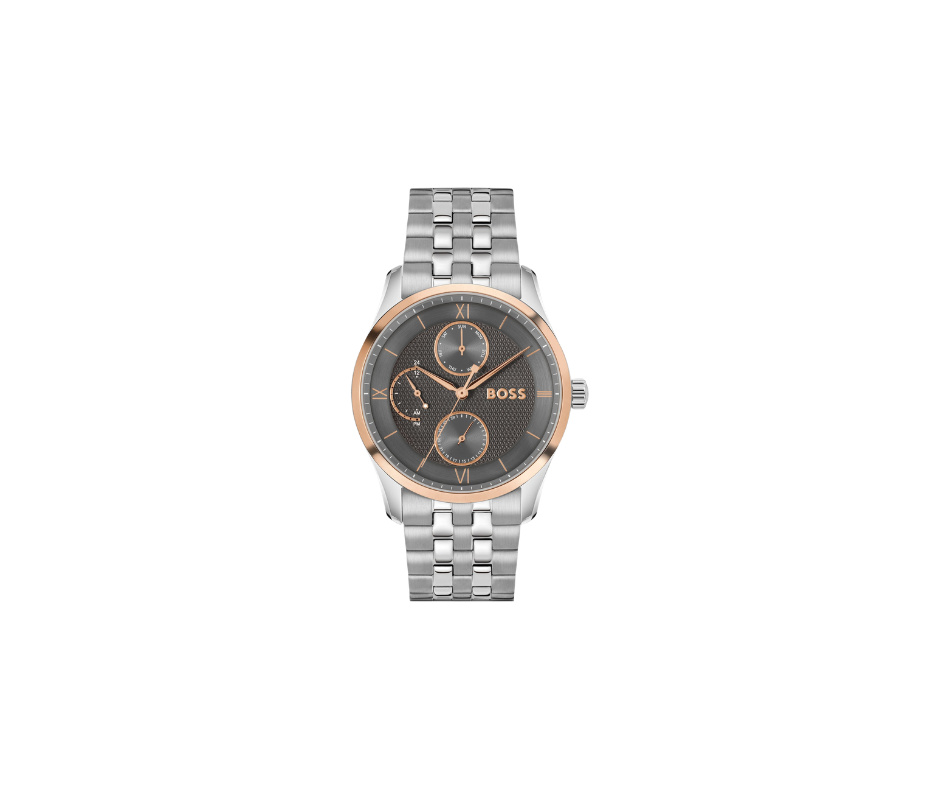 PRINCIPLE MASTER Montre à cadran gris texturé avec bracelet à maillons