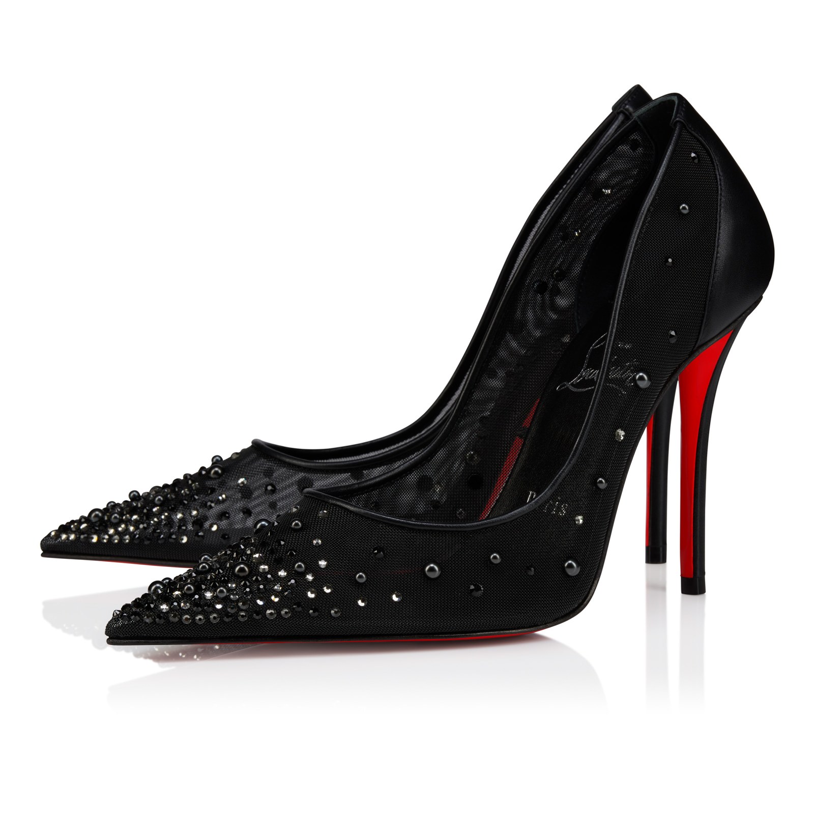 Miss Z Degrastrass Perla 100 mm — Noir, résille, cuir nappa, strass et perles